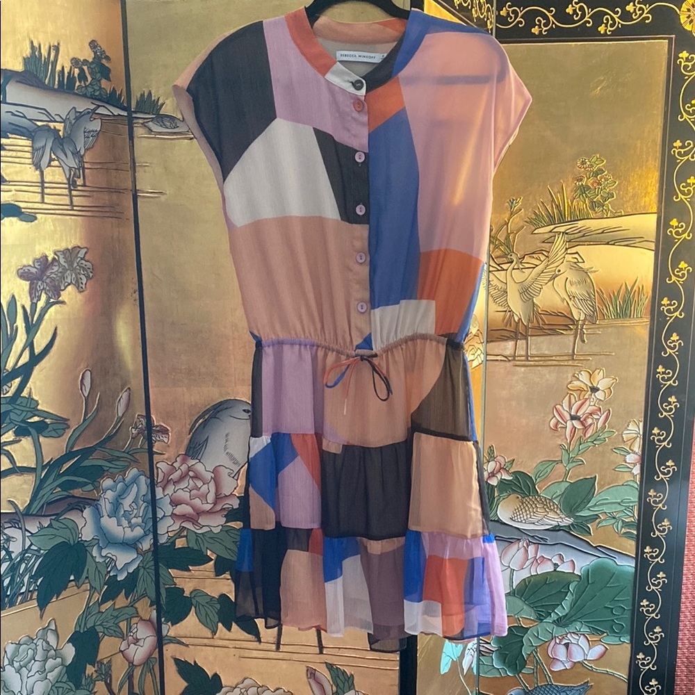 Rebecca Minkoff Pink and Orange Asymmetrical Tie Front Sundress